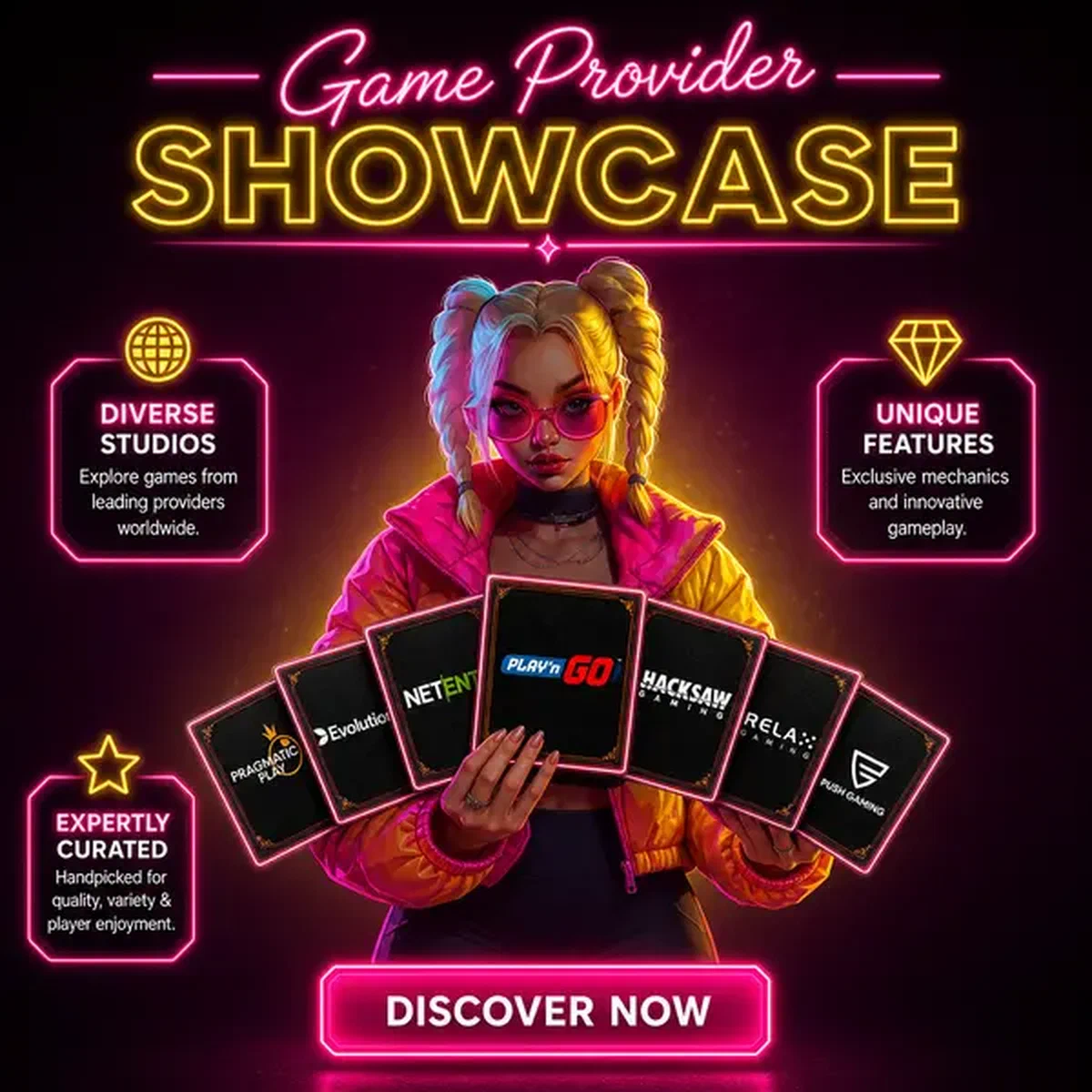 Anbieter-Kacheln fächerförmig angeordnet, die vielfältige Spielautomaten bei Provider Architecture and Game Specialties zeigen
